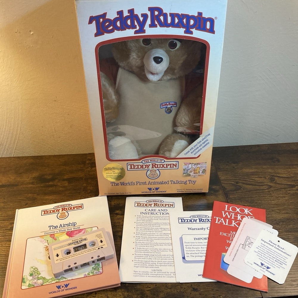 Teddy Ruxpin with Original Box, Tape, Book, Paperwork - For Parts - Not Working
